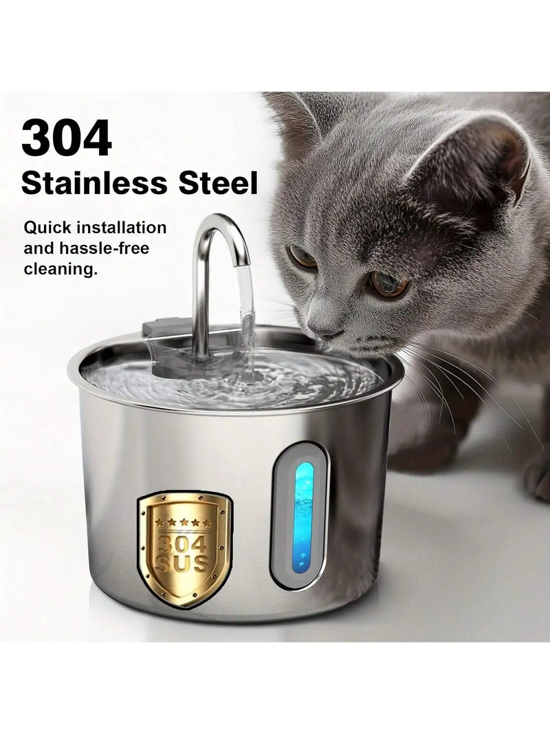 Stainless Steel Cat Water Fountain with LED Light