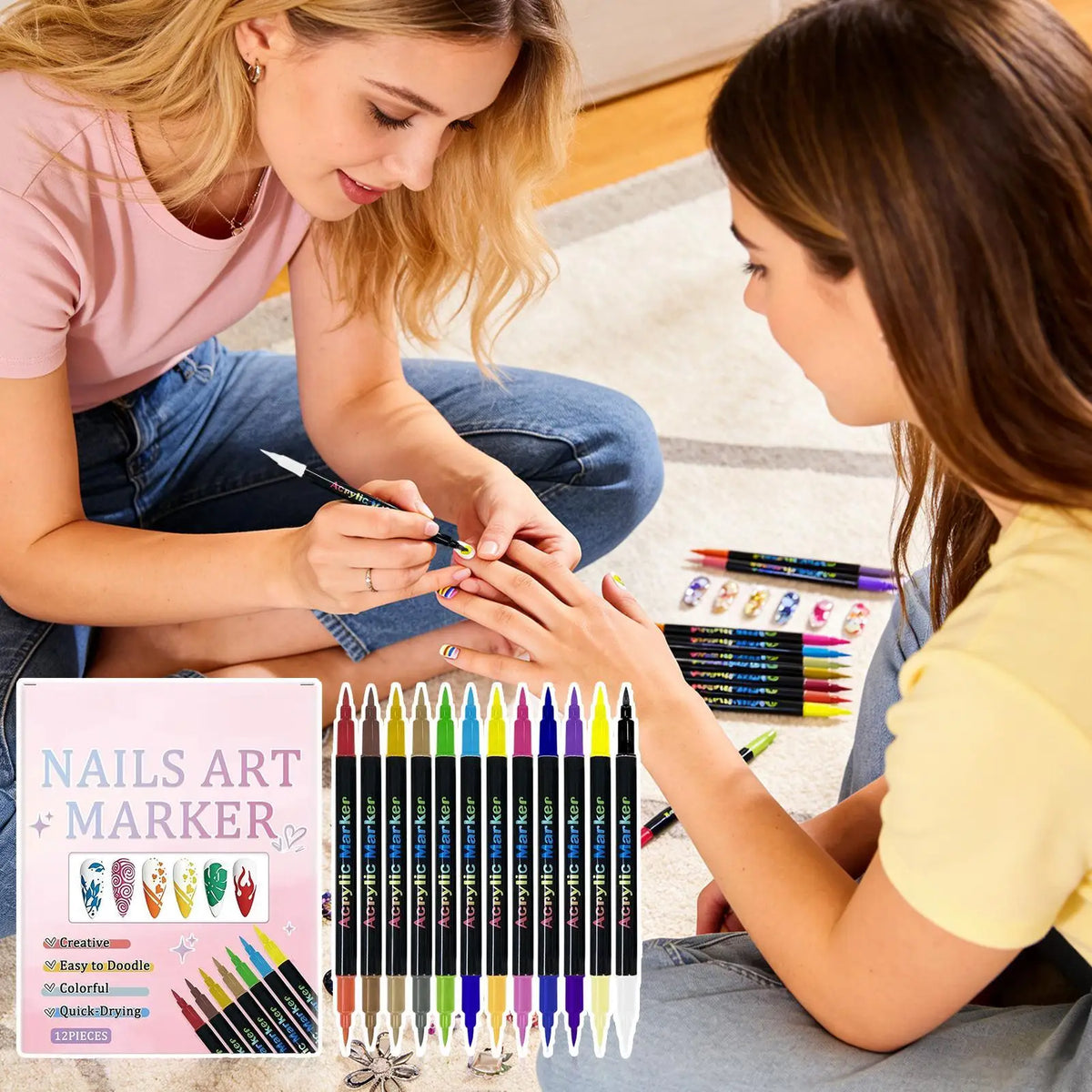 12-farbige Dual-Enden-Nagelkunst-Stifte