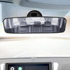 Interior view of a car showing the 360° rotating wide-angle rear view mirror and dashboard display.