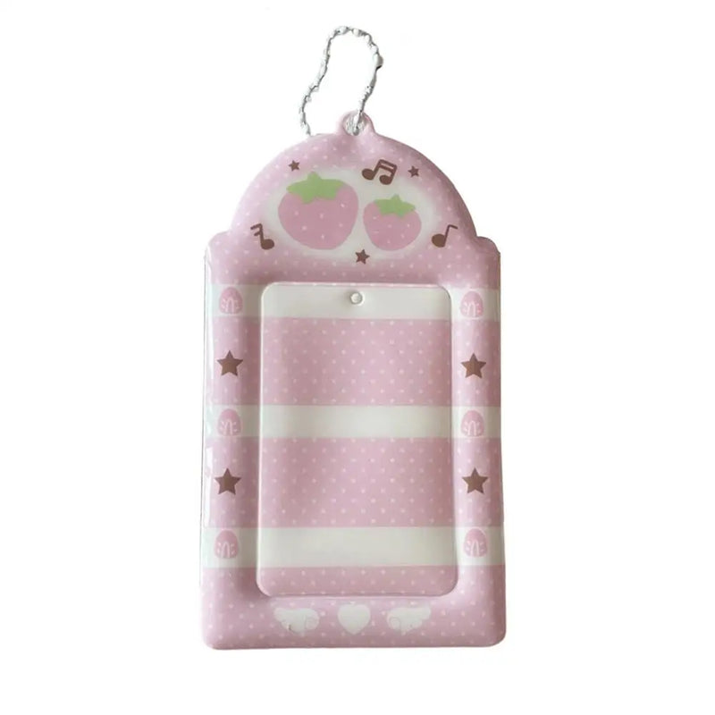 Pink Strawberry Card Holder Keychain