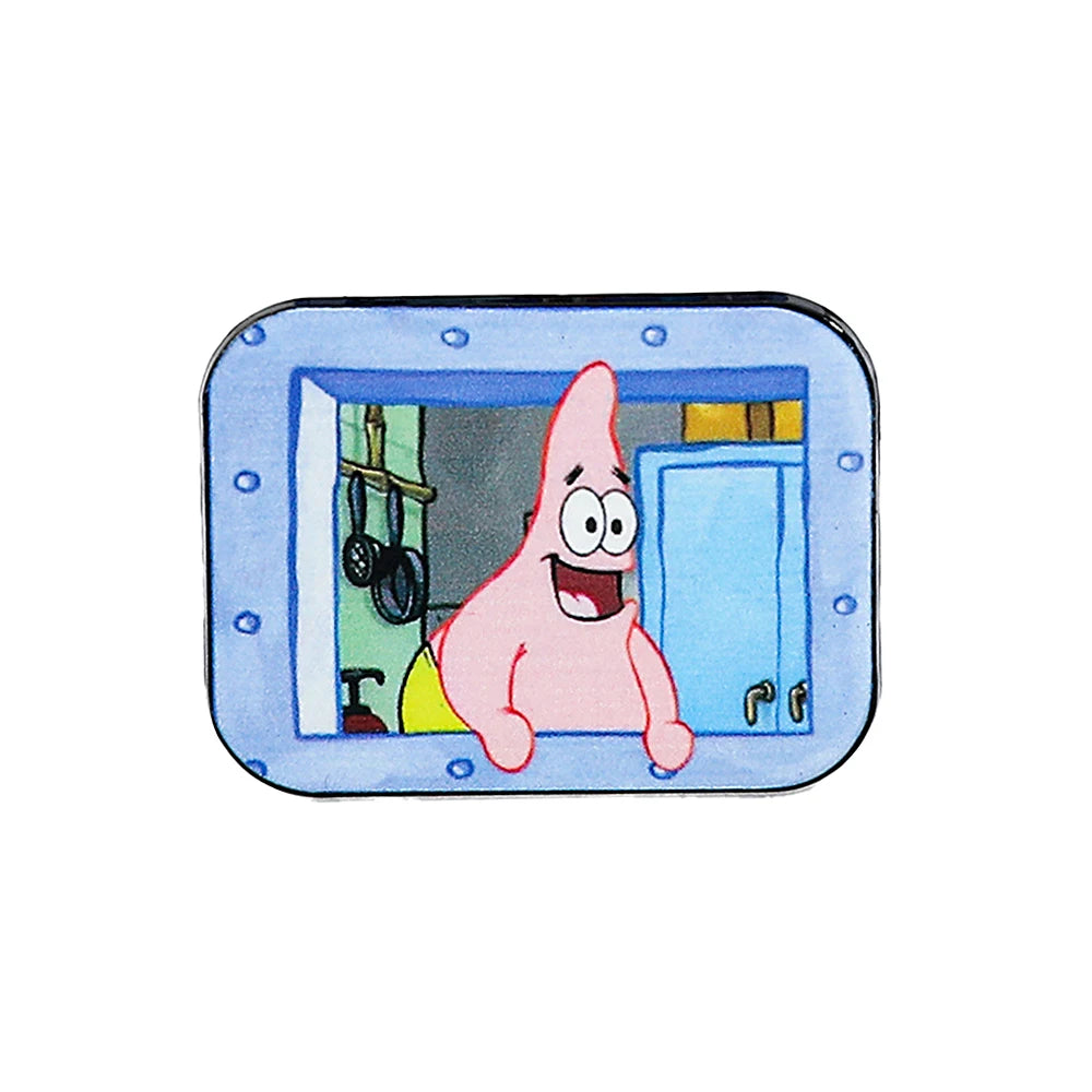 An enamel pin featuring SpongeBob SquarePants and Captain Patrick Star characters.