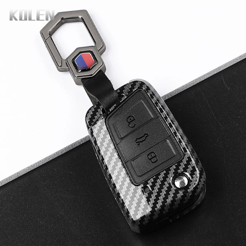 Carbon Fiber Car Key Case Cover for VW, SEAT & Skoda