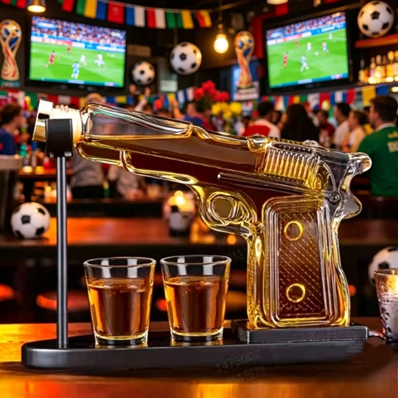 Pistol-Shaped Whiskey Decanter Set with Two Glasses