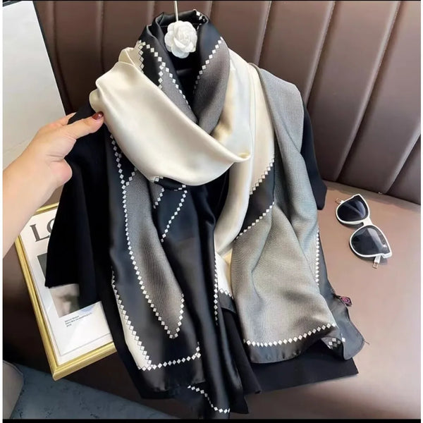 Large Color-Block Cotton-Linen Feel Scarf & Shawl