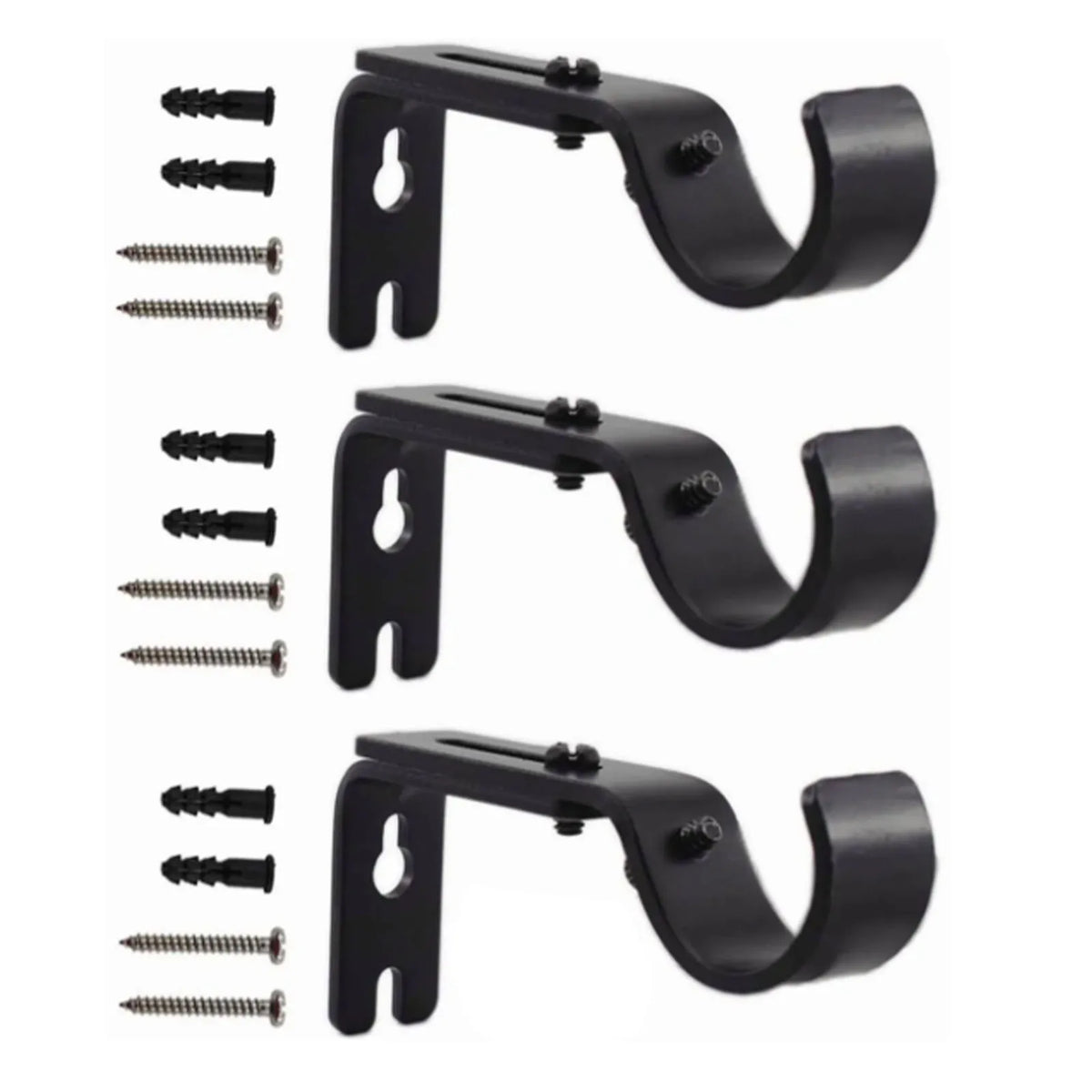 Set of 3 Adjustable Iron Curtain Rod Wall Brackets in Black
