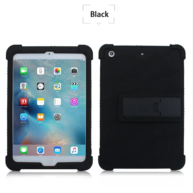 Black silicone protective case with kickstand for an iPad Mini