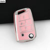 A pink TPU car key fob cover for VW, Skoda, Seat, and Audi vehicles.