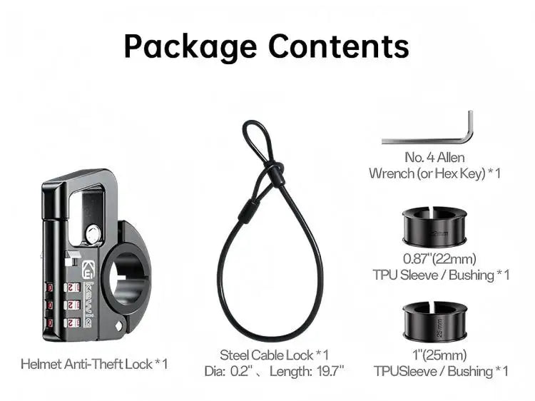Secure 3-Digit Combination Helmet Lock with Anti-Cut Steel Cable