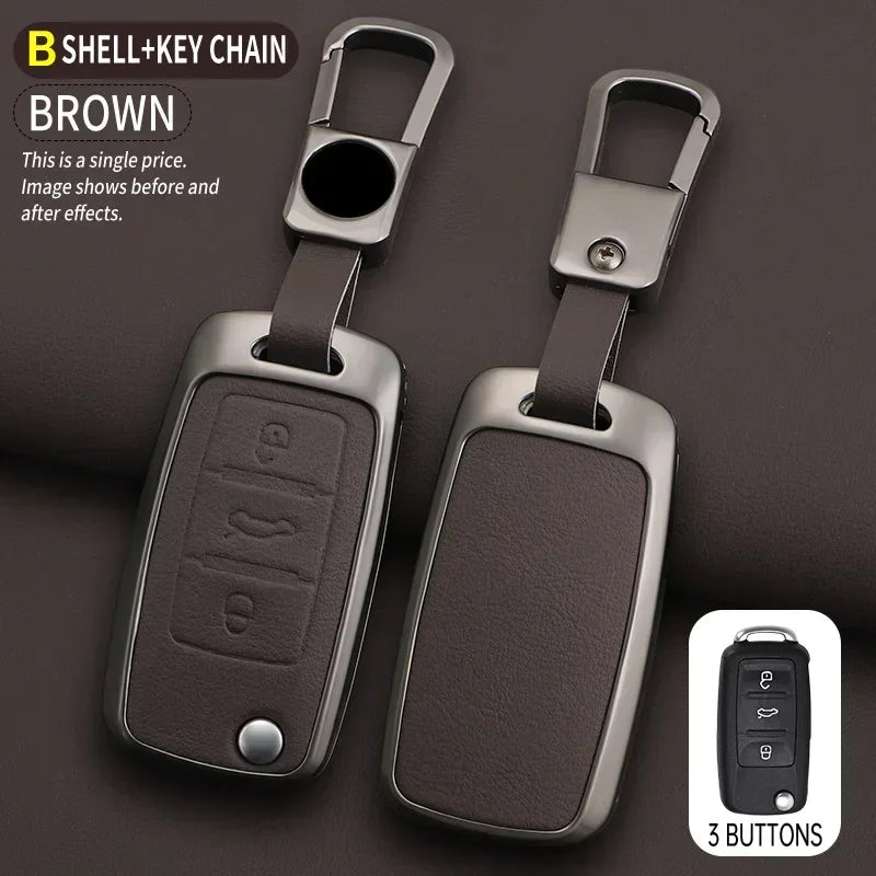 Brown B shell key chain with a rectangular cover and three buttons