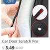 A hand is demonstrating a Car Door Scratch Pro product, which is a black cord with a red tip, used for cleaning car doors.