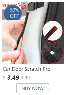 A hand is demonstrating a Car Door Scratch Pro product, which is a black cord with a red tip, used for cleaning car doors.