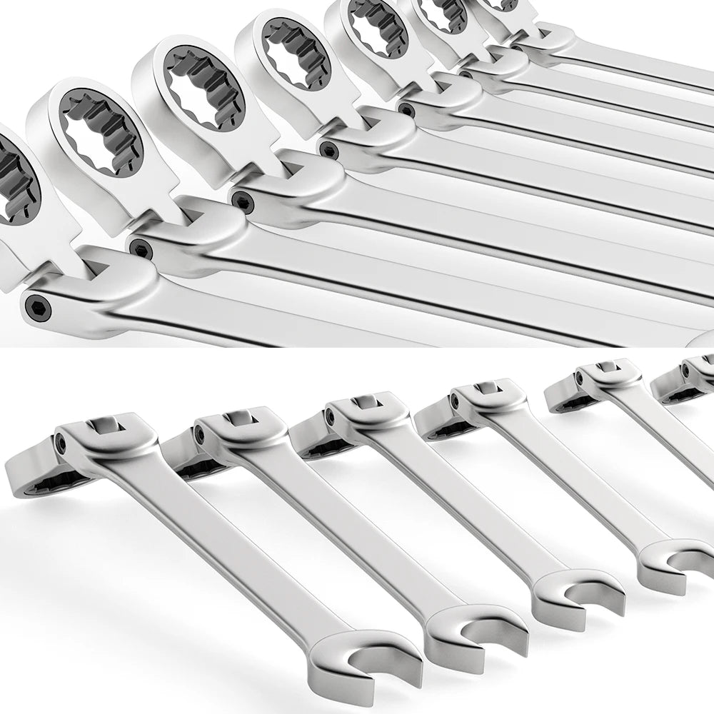 Metric Ratcheting Wrench Set with Flex-Head and Carry Bag