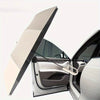 A white windproof automatic folding umbrella is shown open inside a car door.