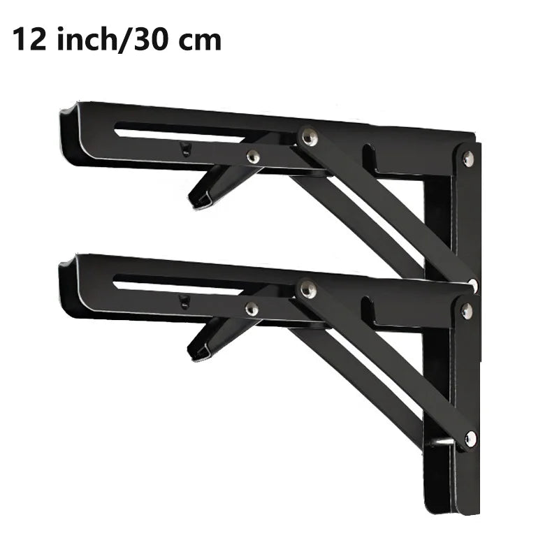 Black folding shelf brackets for mounting supports