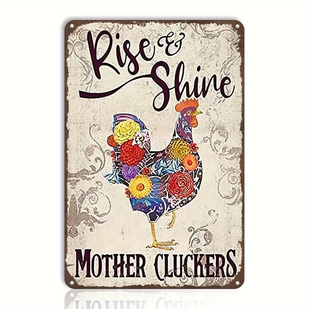 Retro Funny Chicken Farm Metal Sign for Kitchen and Coop