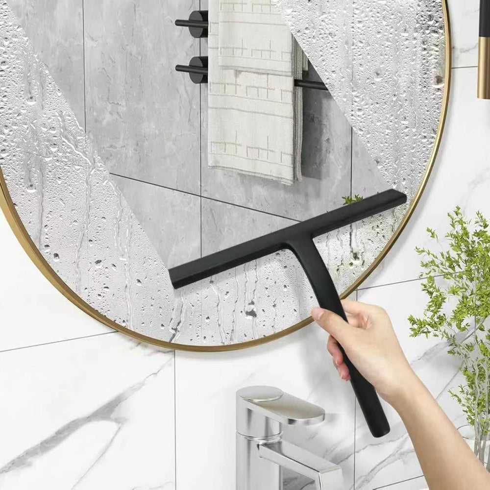 Shower Squeegee with Hanging Silicone Holder for Glass Doors & Mirrors