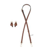 A brown leather shoulder strap with a buckle is shown against a white background.