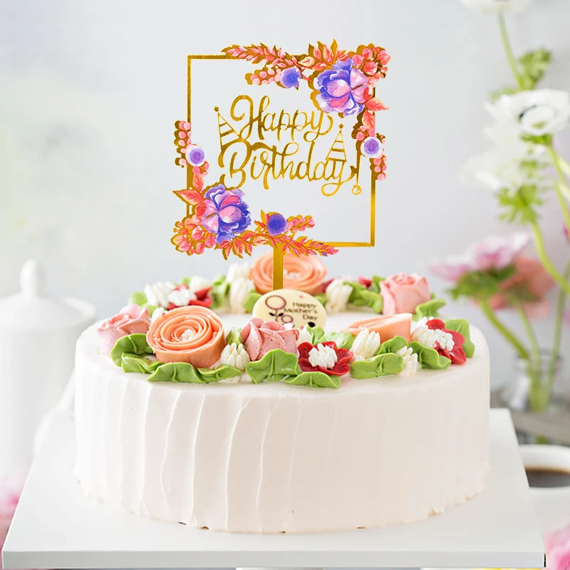 Golden Acrylic Happy Birthday Cake Topper