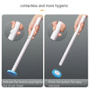 A white wall-mounted disposable toilet brush set with a visible brush head and storage box.