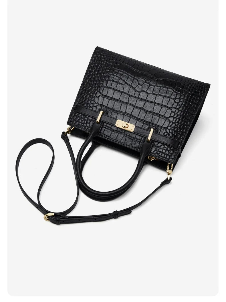 Elegant Genuine Leather Shoulder Bag for Women with Top Handle