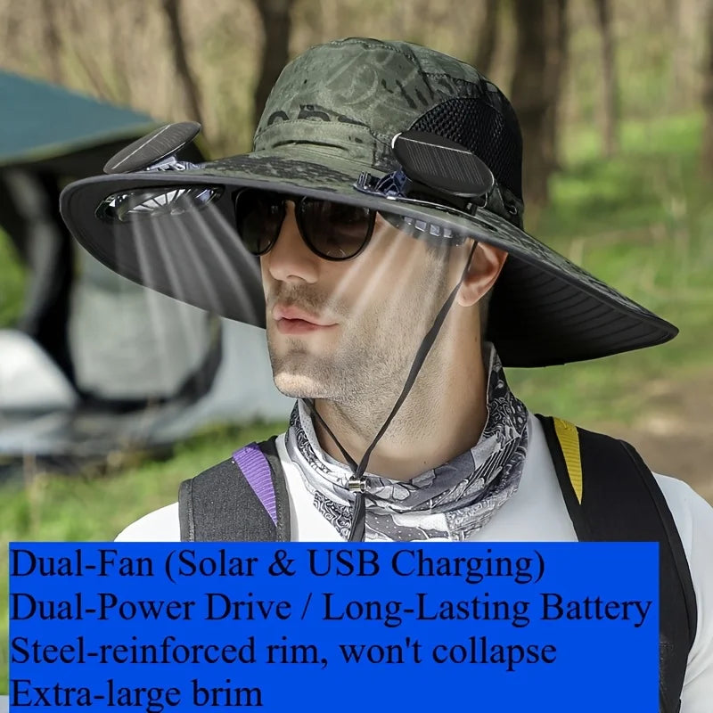 Solar-Powered Cooling Hat with Dual Fans