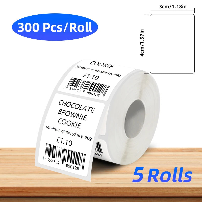 Roll of chocolate brownie cookie thermal label paper with barcode and price tag