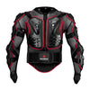 Black motocross armor jacket featuring red accents and impact protection panels.