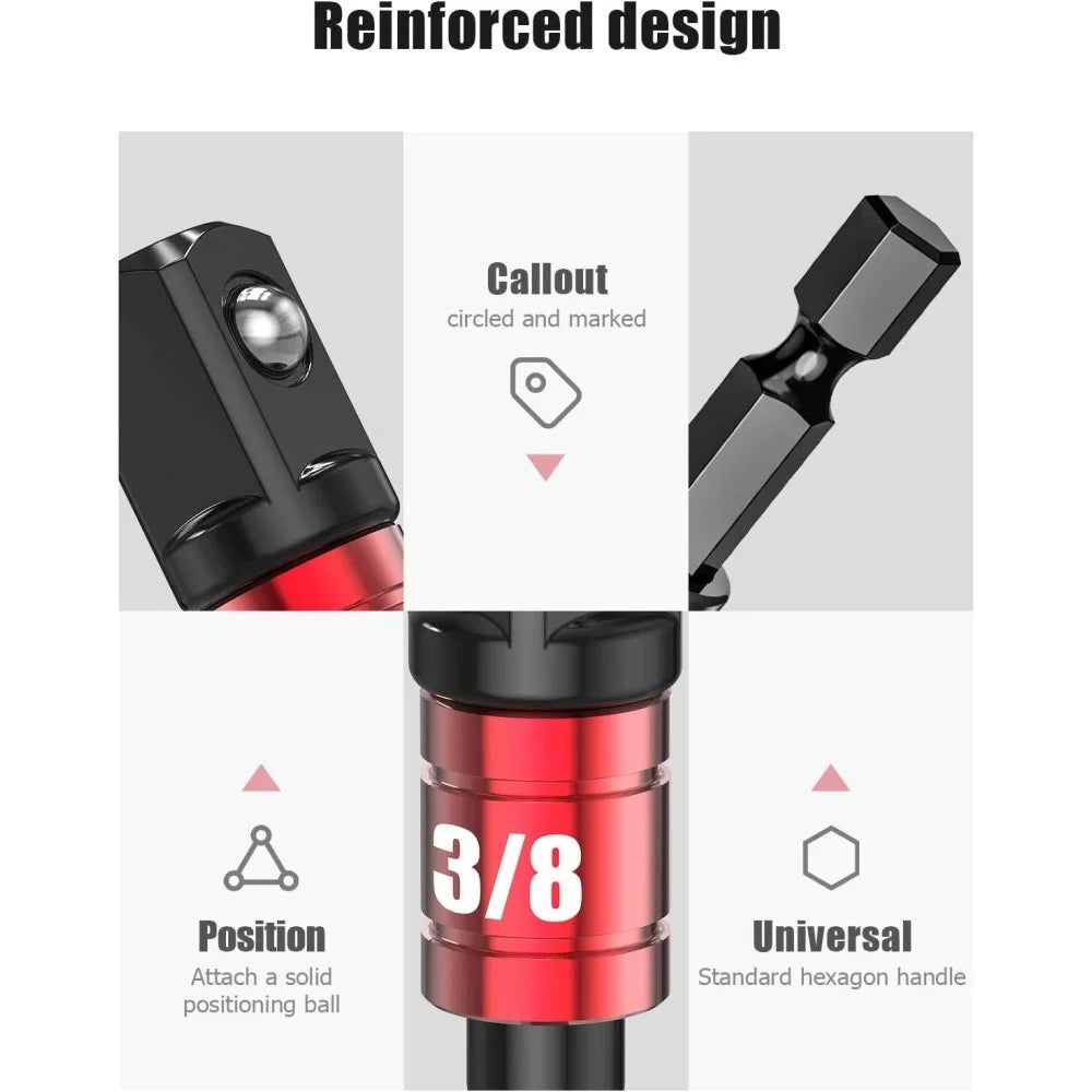 105° Right Angle Drill Attachment with Hex Shank Socket Adapter Set