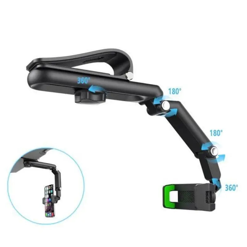 Black 360 degree rotatable car sun visor phone holder with adjustable angle settings
