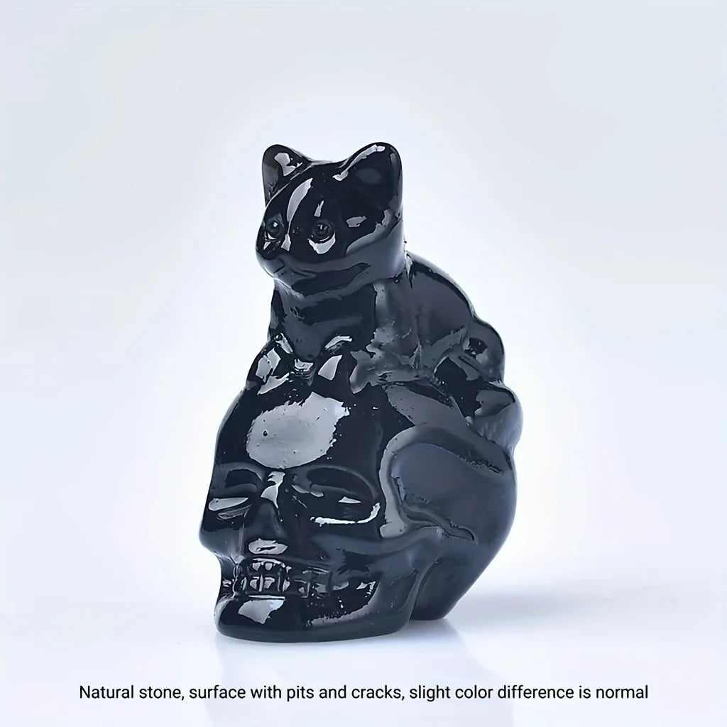 Figurita de Calavera de Gato de Cristal Tallada a Mano