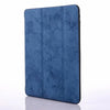 A dark blue velvet case for an iPad Pro 12.9 with a built-in pencil holder.