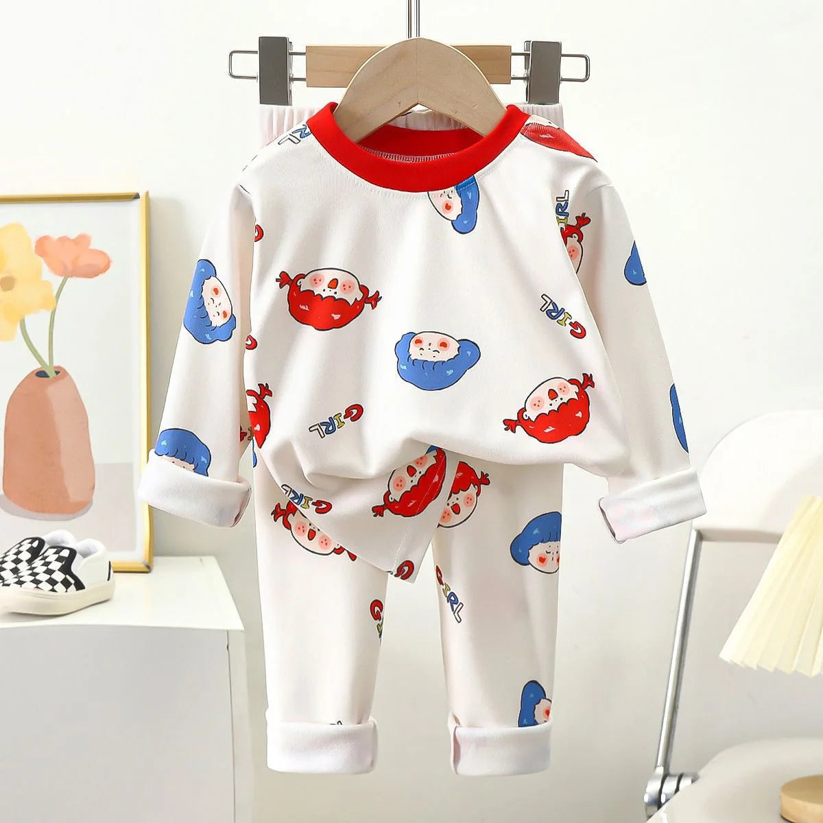 Kids' Cartoon Print Cotton Pajama Set – Long Sleeve Two-Piece Sleepwear