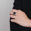 Vintage Sterling Silver Ring with Natural Black Agate Stone
