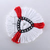 White and red microfiber mop pad replacements with a black ring detail
