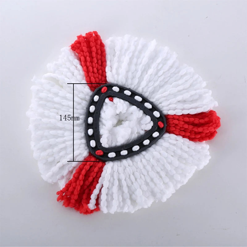 White and red microfiber mop pad replacements with a black ring detail