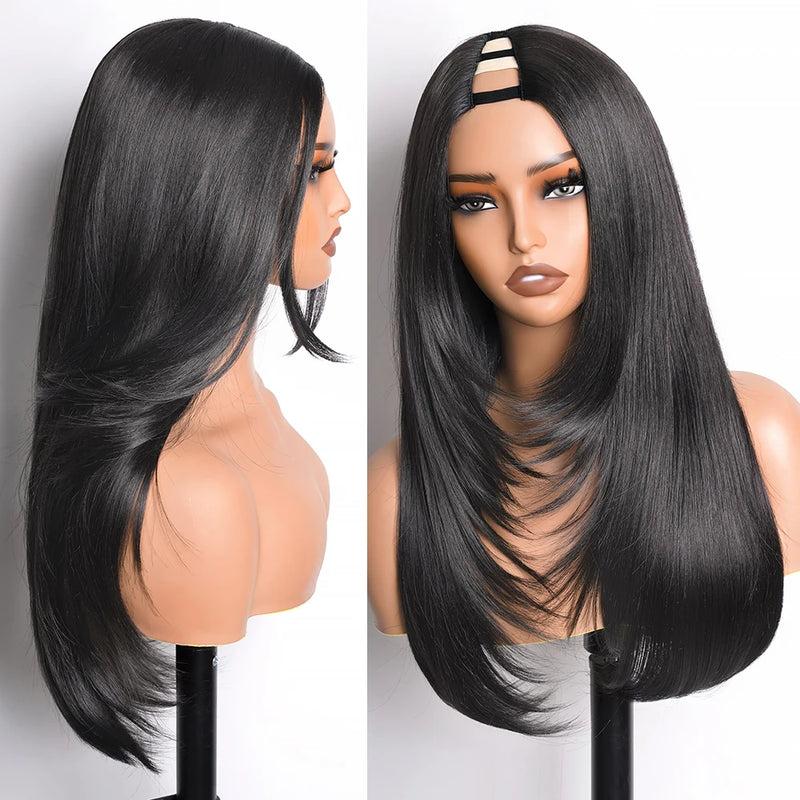 V-Part Straight Half Wig with Natural Layered Volume