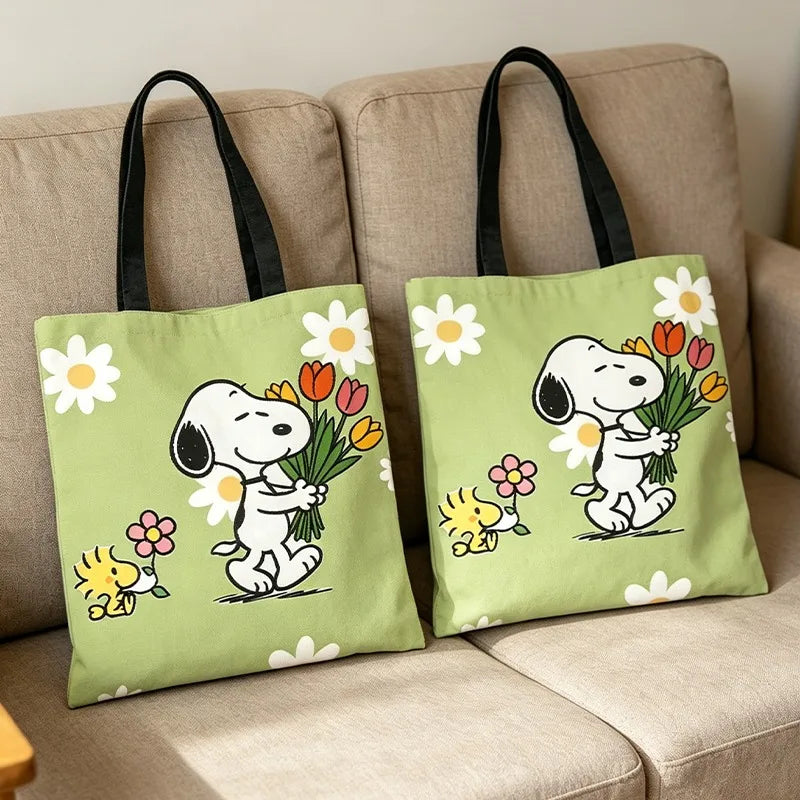 Snoopy Cartoon Canvas Tote Bag – Large Capacity, Foldable & Reusable