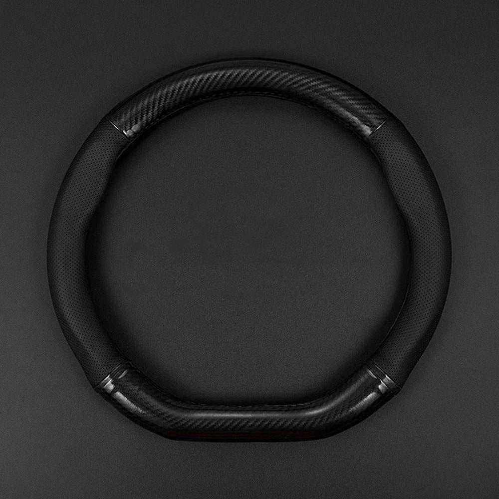 Carbon Fiber Leather Steering Wheel Cover with Anti-Slip Grip
