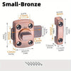 A small bronze heavy-duty swivel bolt door lock with various dimensions shown.