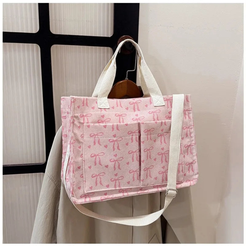 Strawberry Bowknot Canvas Tote Bag