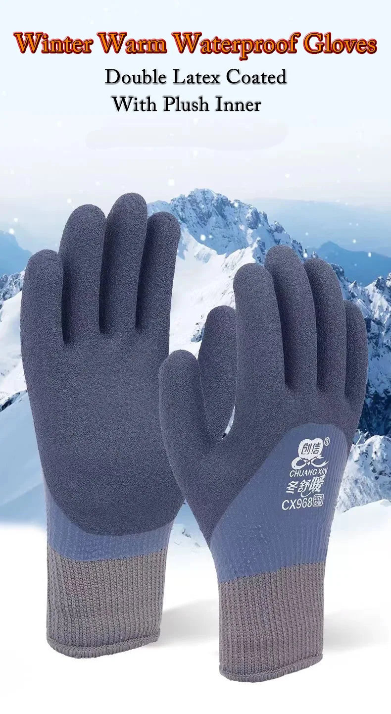 Winter Waterproof Thermal Work Gloves with Anti-Slip Latex Grip