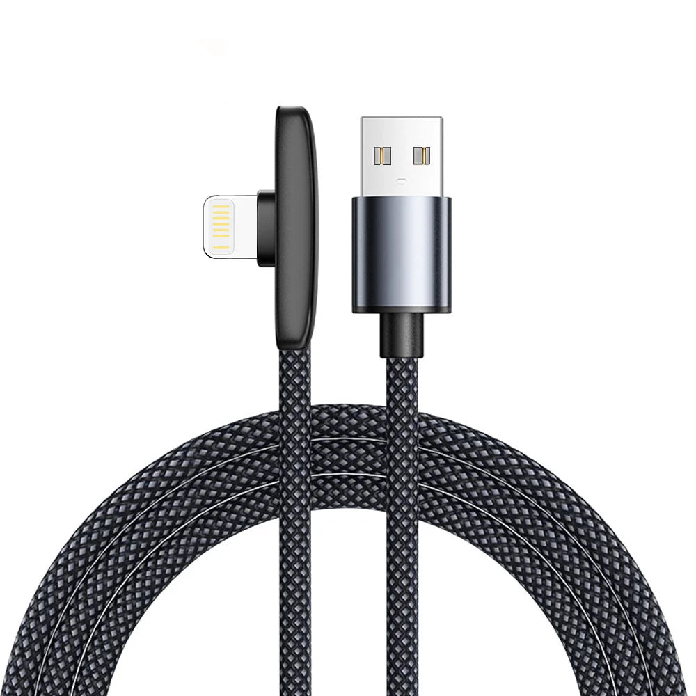 Right-Angle USB to Lightning Cable with Braided Nylon