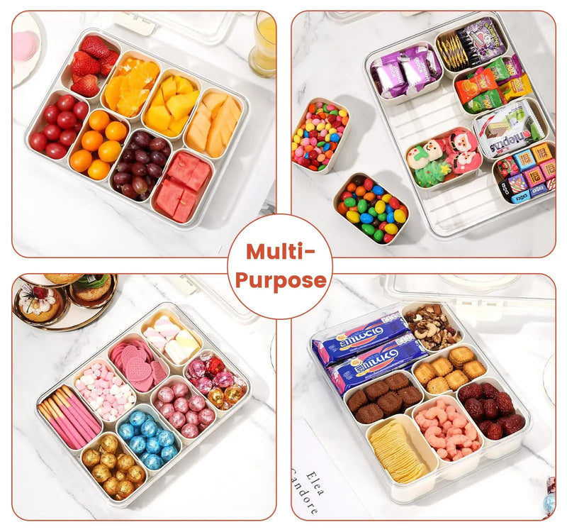 8-Compartment Portable Snack Box with Lid and Handle