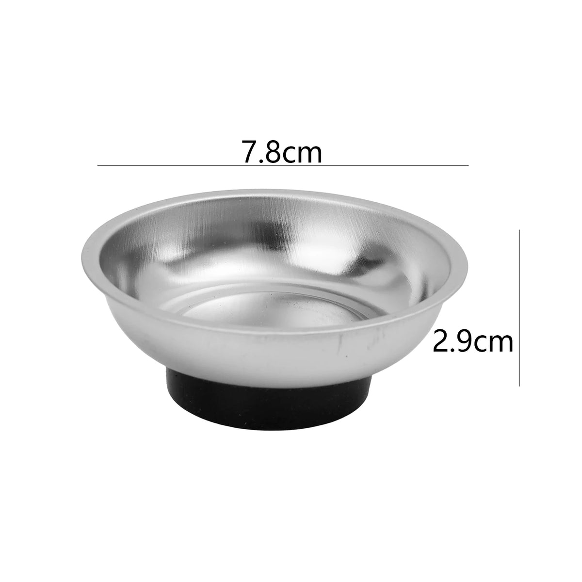 Silver magnetic parts tray with a black base, measuring 7.8cm by 2.9cm.