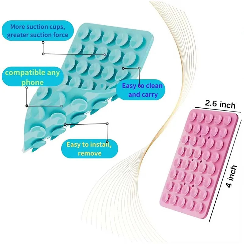 A set of suction cup phone mounts in light blue and pink colors, designed for hands-free use.