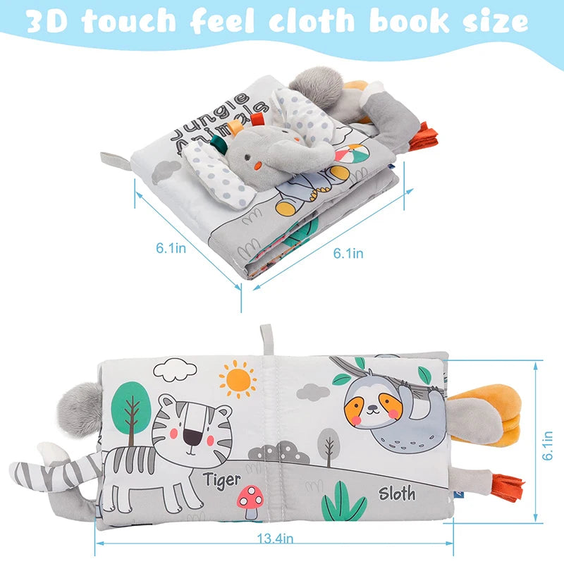 High-Contrast Soft Cloth Book with 3D Touch & Sensory Sounds for Babies 0-12 Months