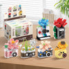 A collection of retro camera and flower bonsai building block sets in various colors and styles.
