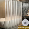 Clear acrylic shower curtain liner with magnetic bottom for a bathroom