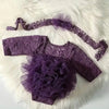 Newborn Knitted Lace Bodysuit Set with Puff Sleeves and Headband