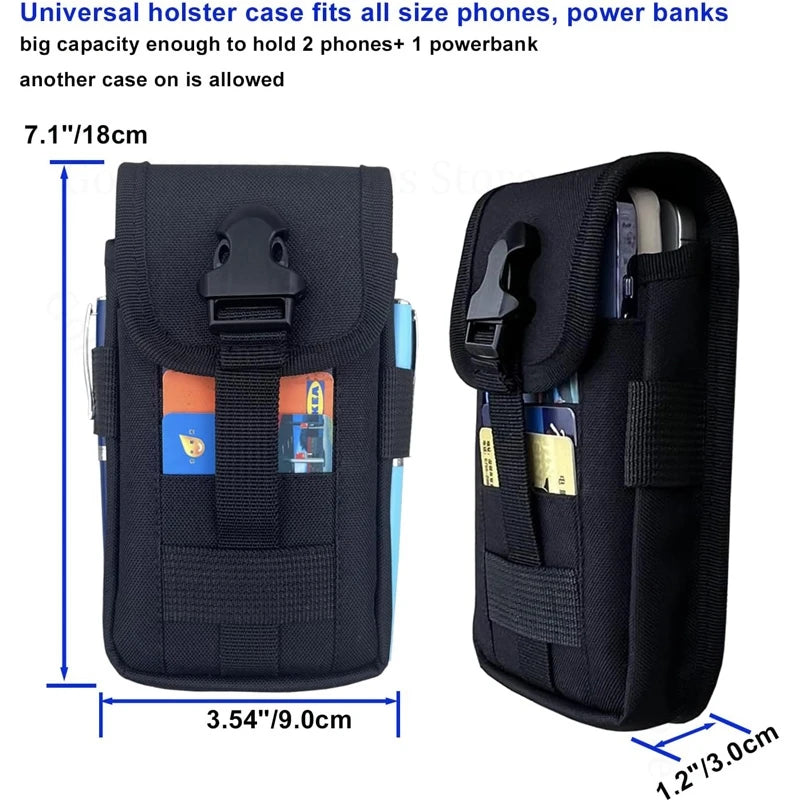 Black multilayer card slot phone pouch with belt loop for Doogee phones and power banks